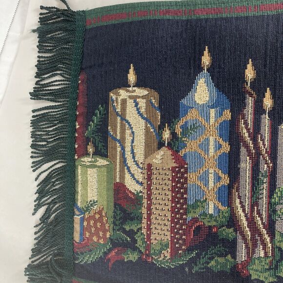 Christmas Candle Tapestry Table Runner & 10 Placemats Jewel Tones Metallic - Picture 8 of 10